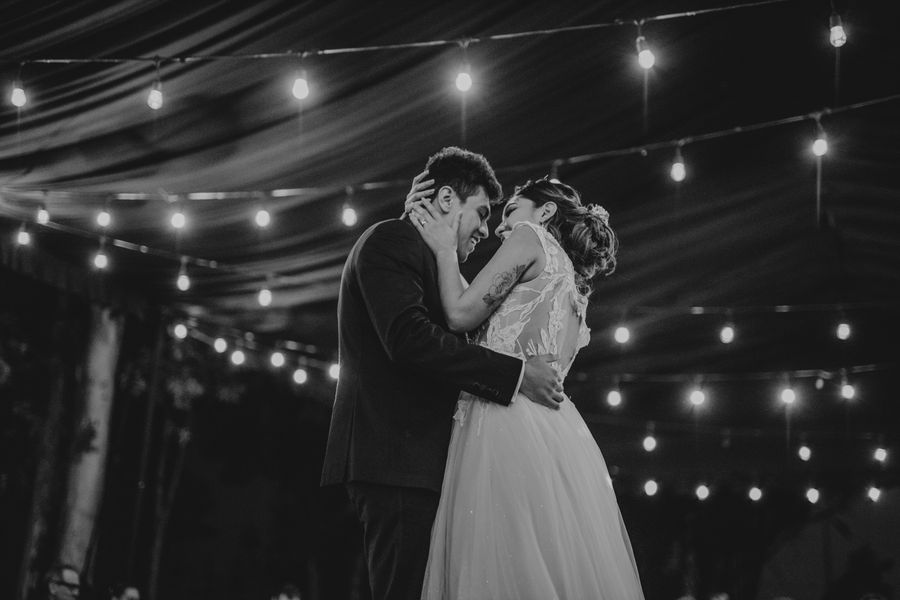 First dance under string lights