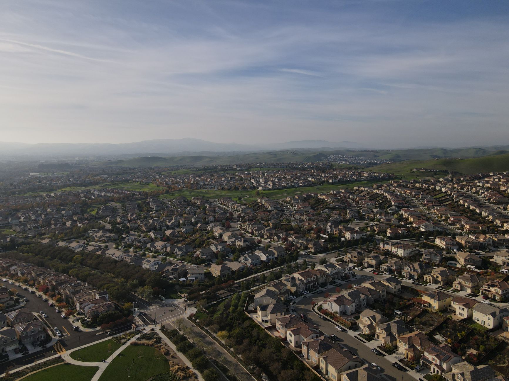 Stunning aerial shot of a Dublin, CA residential area showcasing suburban beauty and organization.