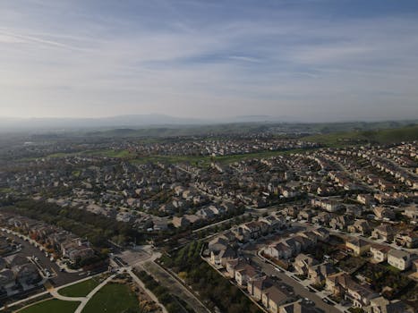 Stunning aerial shot of a Dublin, CA residential area showcasing suburban beauty and organization.