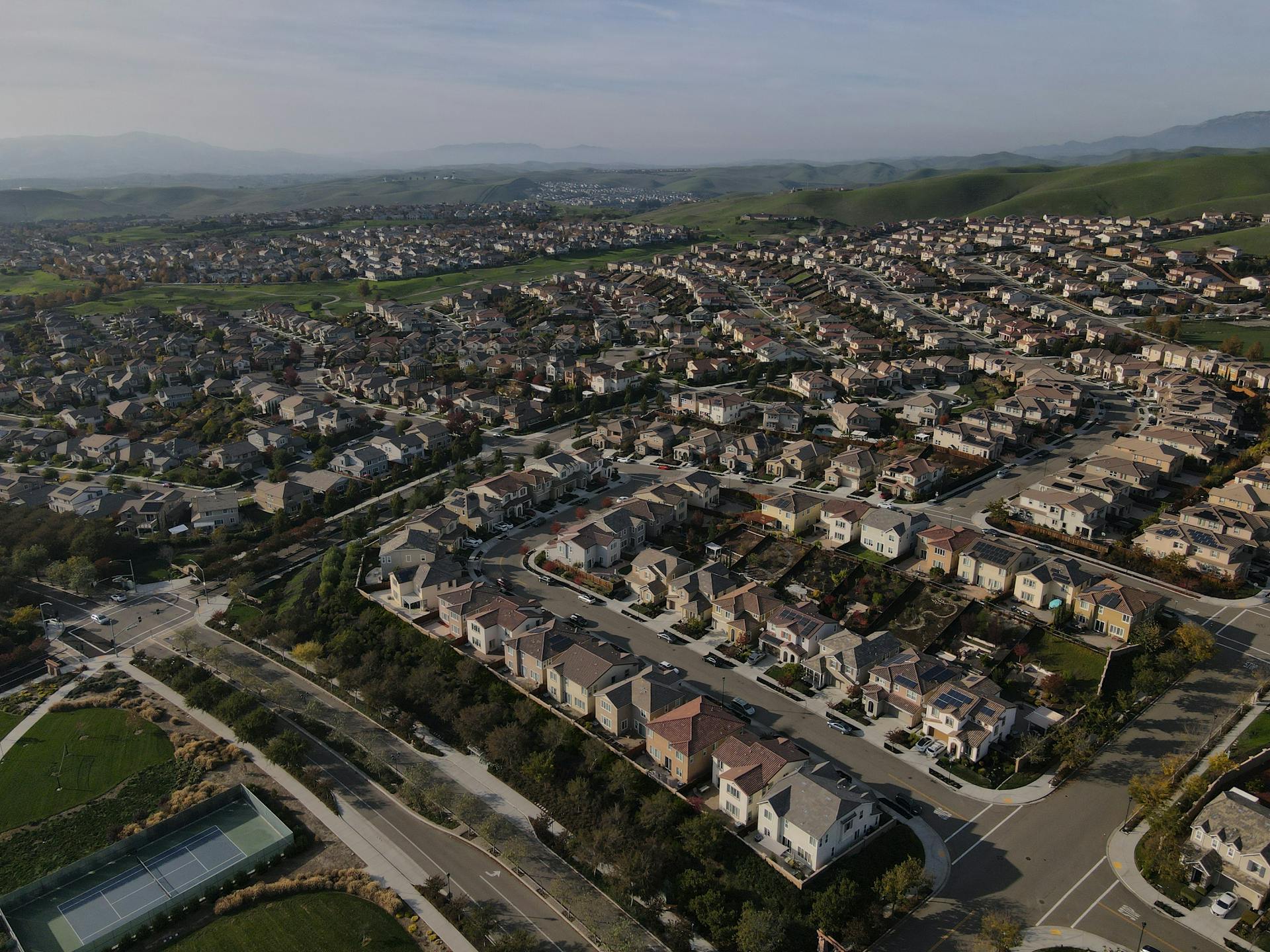 Aerial Shot of Houses in a Residential Area