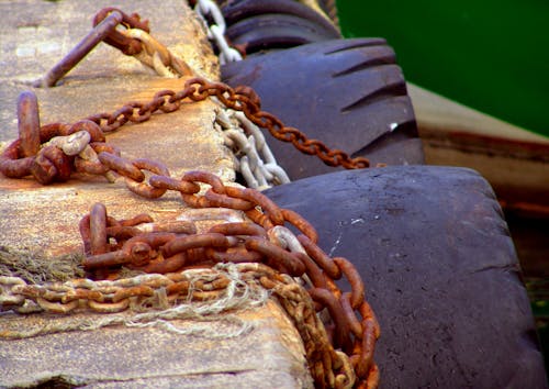 Free stock photo of chains, harbour, rusted mooring