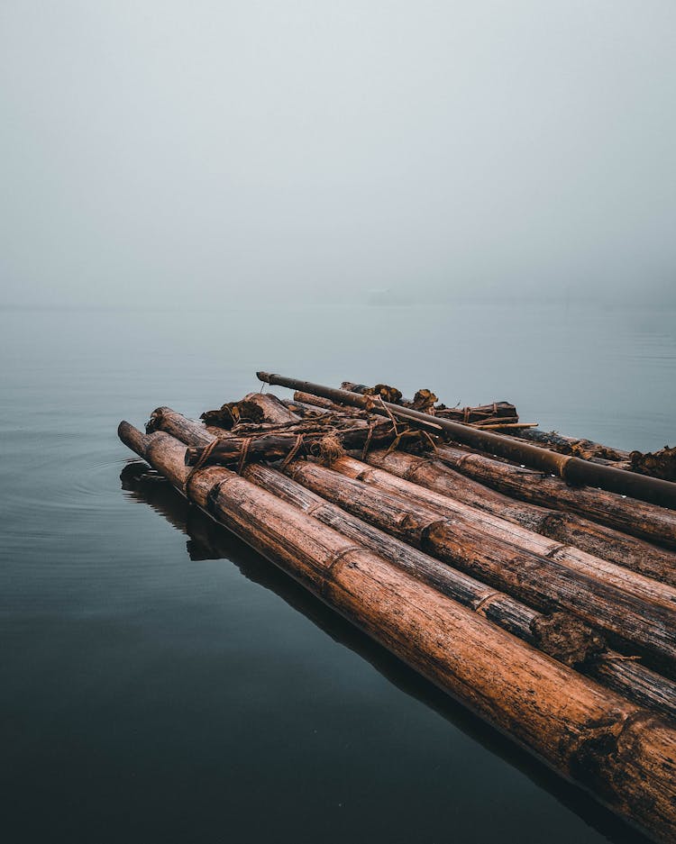  Bamboo Raft On Water