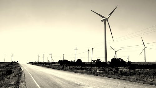 Free stock photo of country road, wind turbines