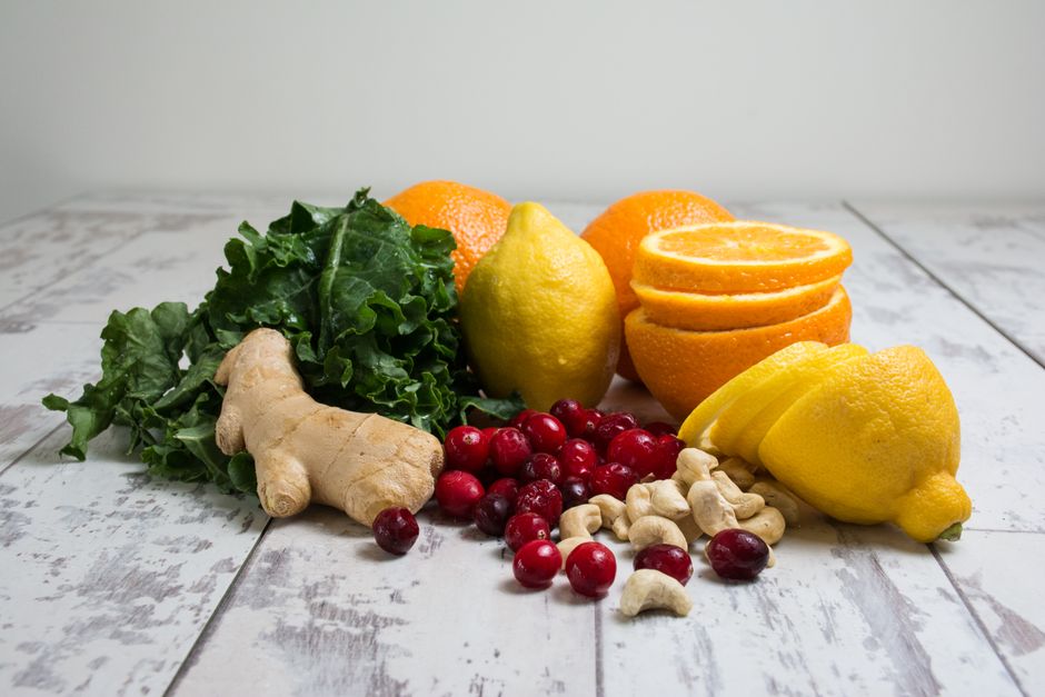 Vitamin-rich foods like leafy greens, citrus fruits, and nuts Vitamin-rich foods like leafy greens, citrus fruits, and nuts