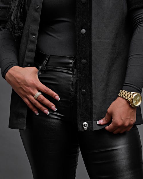Woman in Black Button Up Long Sleeve Shirt and Black Pants