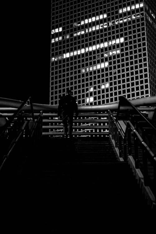 Silhouette of Person Walking on the Stairs