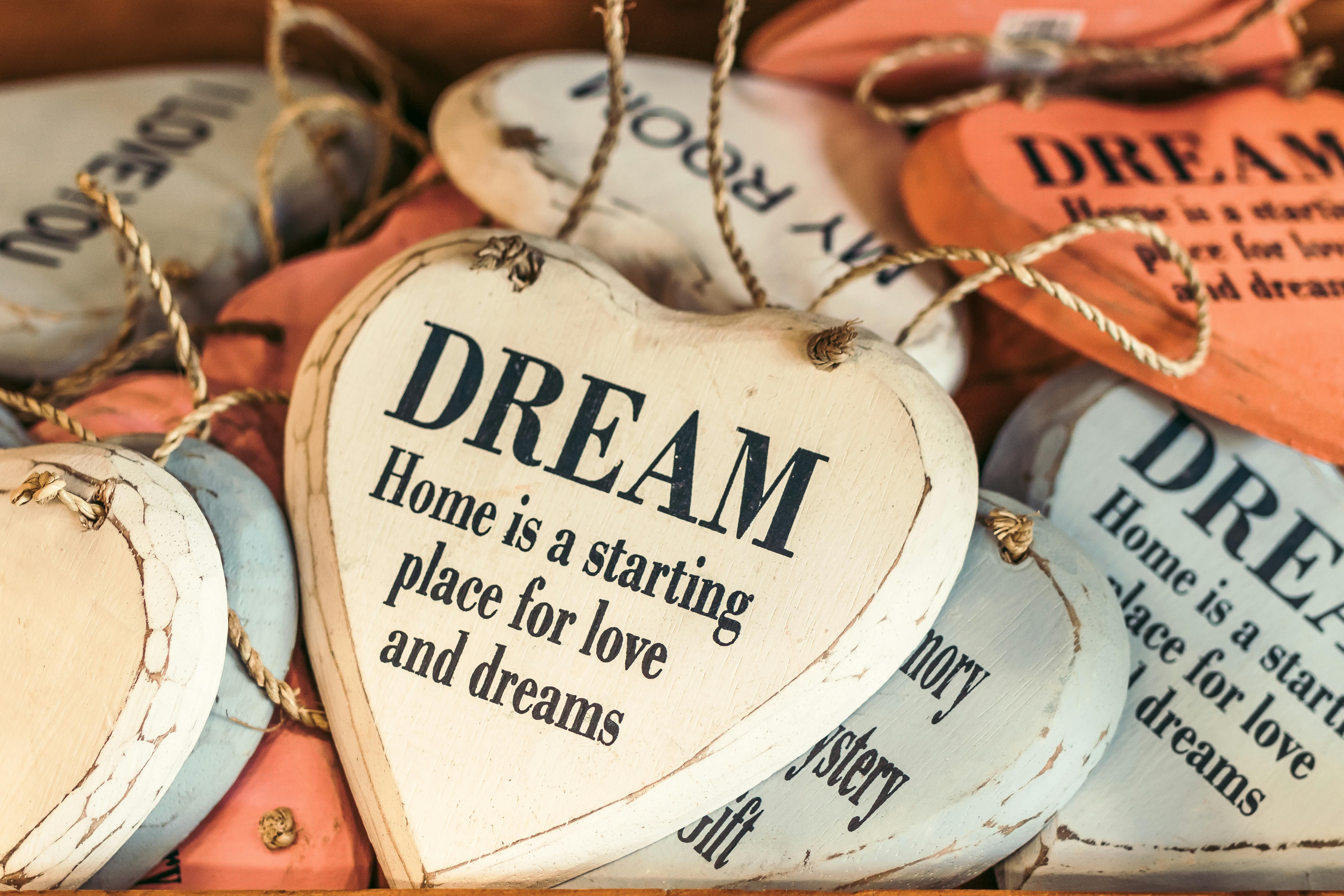 White and Orange Wooden Heart Dream Quote Decor Lot