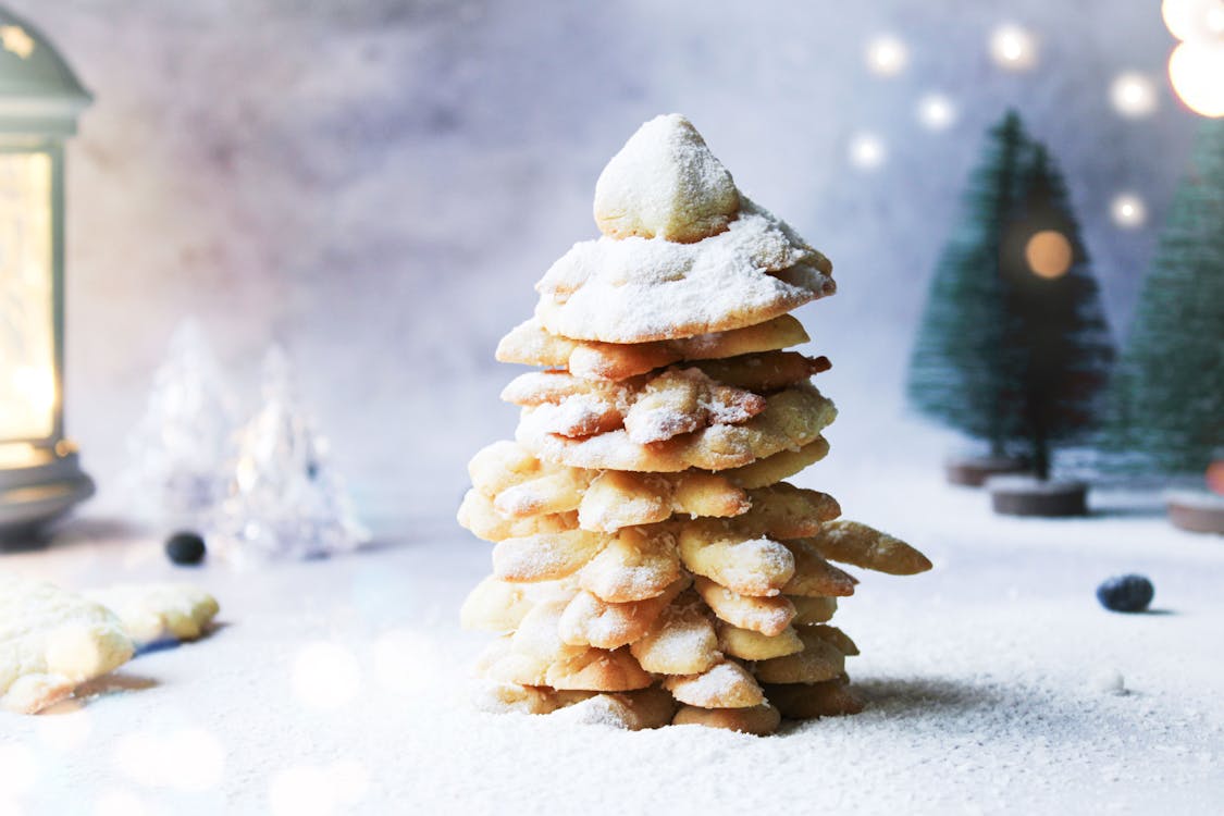 Cookie Decoration in Shape of Christmas Tree Sprinkled with Castor Sugar