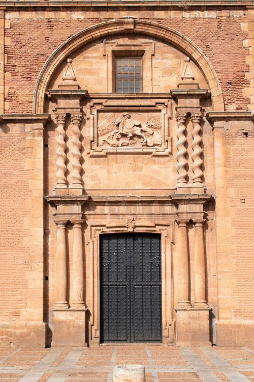 Free Close-up of historic Baroque church facade in Ciudad Real, Spain with detailed stone carvings. Stock Photo