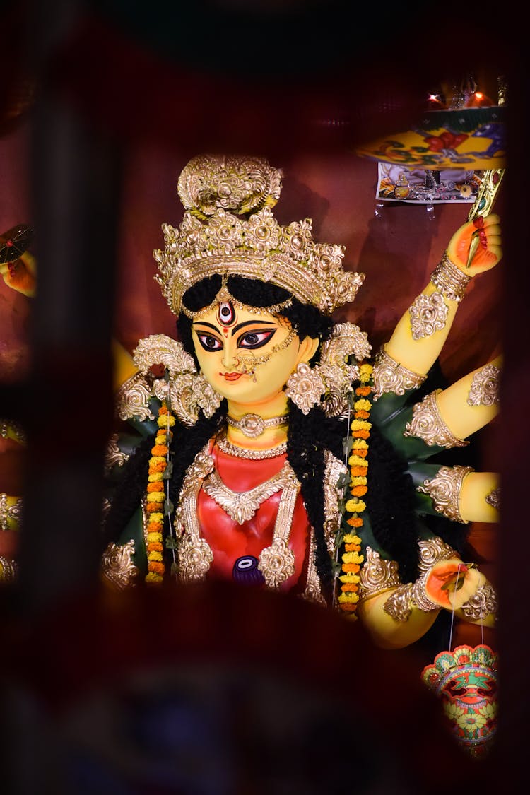 Close-Up Photo Of Hindu Goddess Durga Puja 