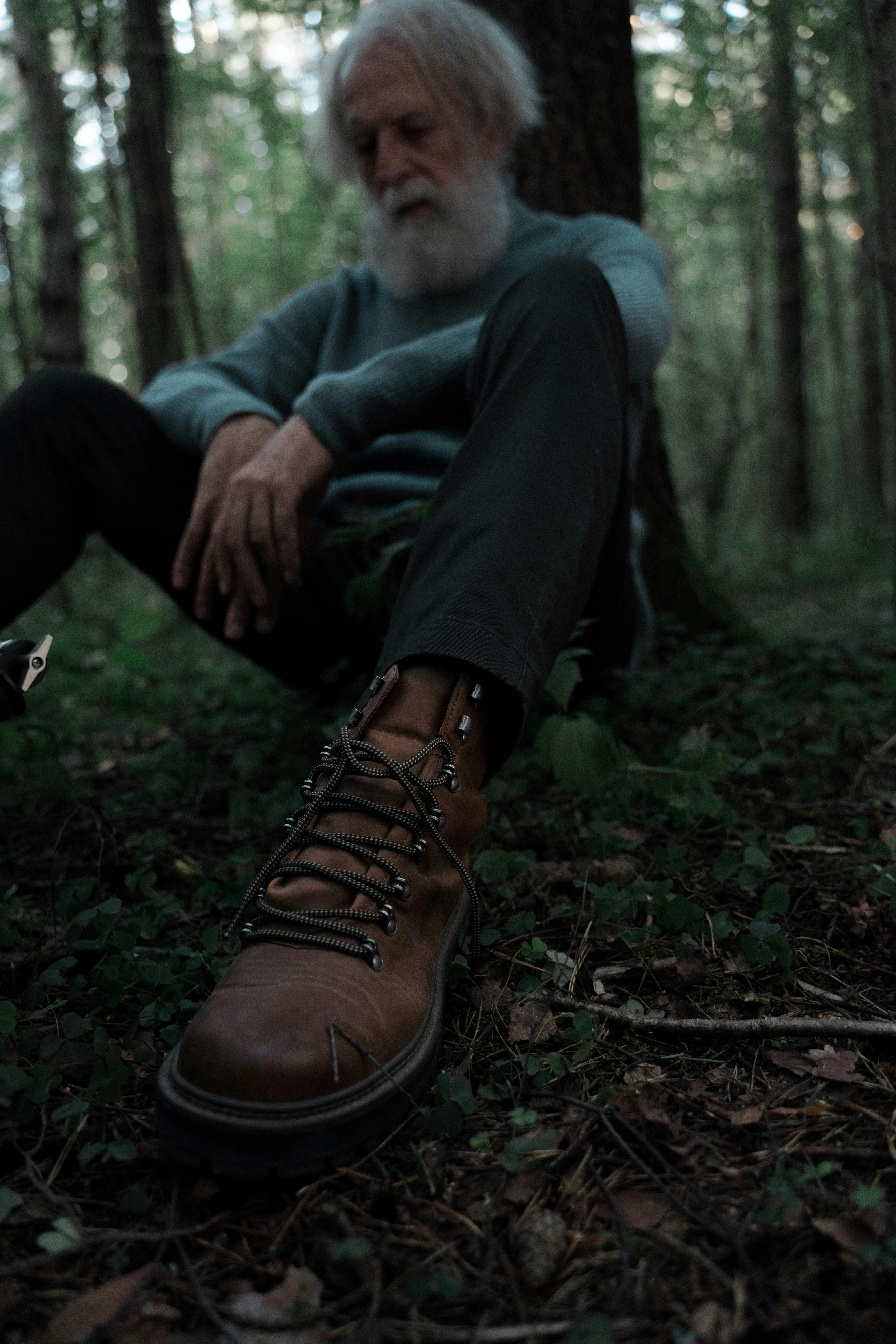 Leather Hiking Boot with Knitted Socks Stock Image - Image of person,  forest: 280229309