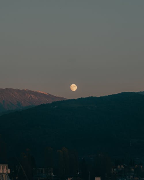 Free Full Moon Above Mountains  Stock Photo