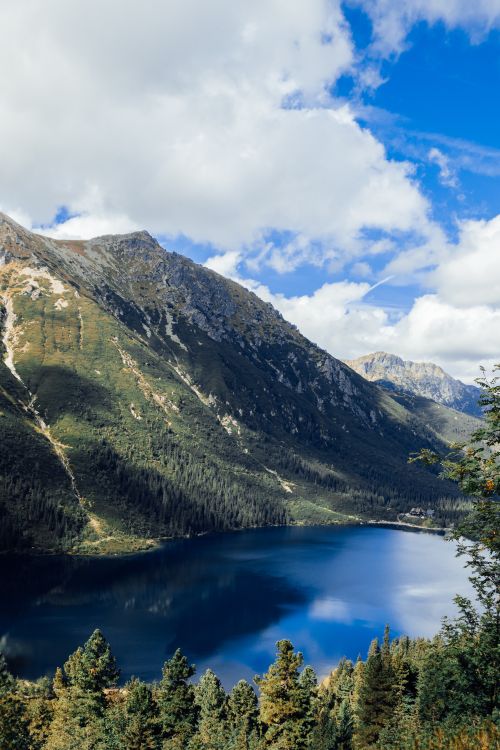 Free A breathtaking view of Morskie Oko Lake surrounded by Tatra Mountains in Poland. Stock Photo