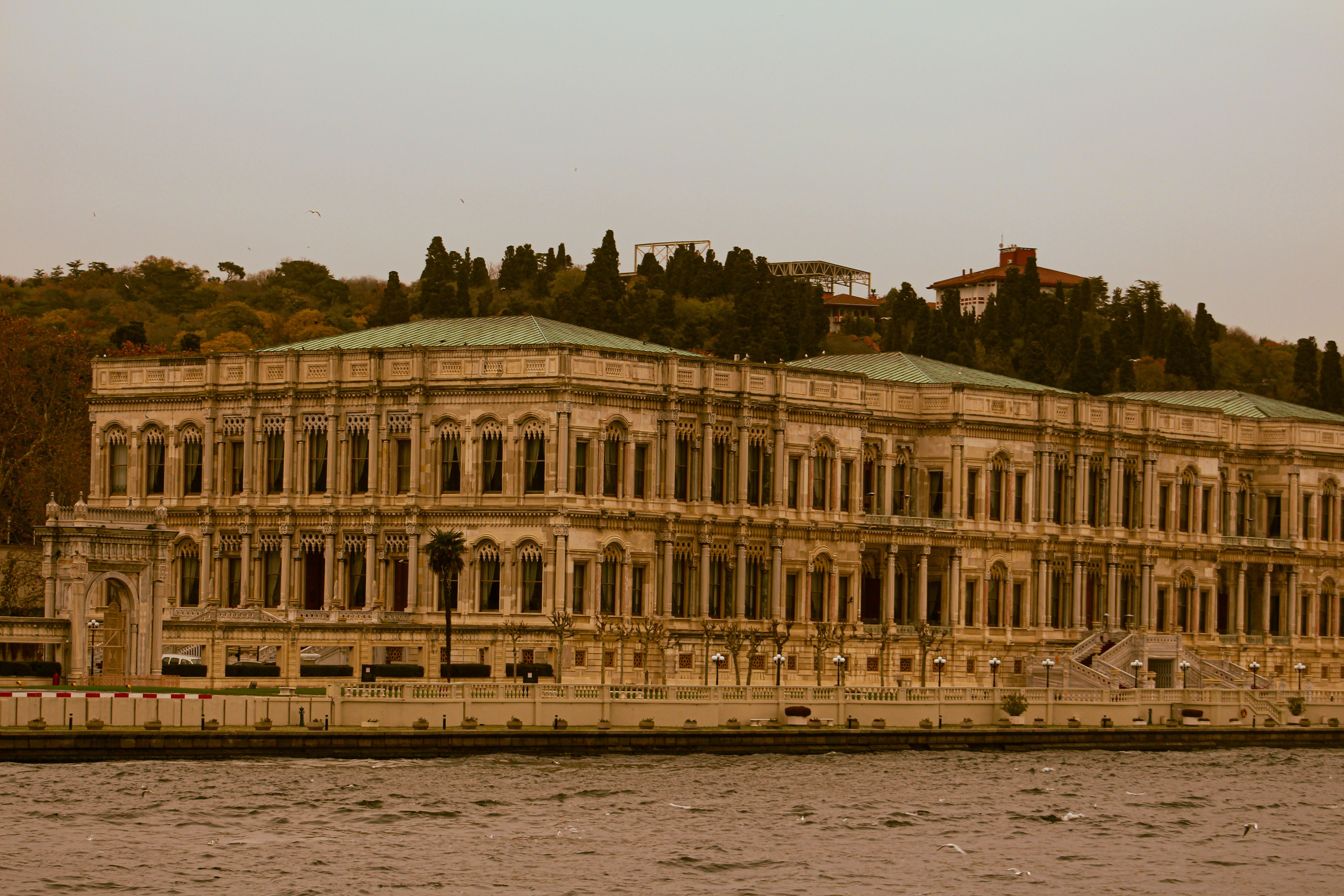 Enchanting view of Ciragan Palace located by the Bosphorus River in Istanbul, Turkey.