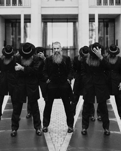 Black and White Photography of Bearded Men
