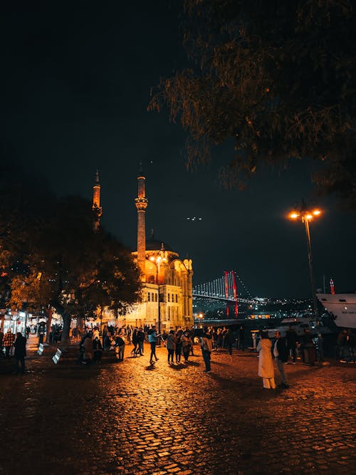 People at the Ortakoy Square at Night