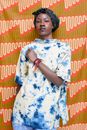 Woman Wearing Blue and Beige Crew-neck Shirt Dress