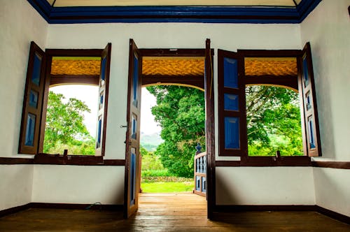 Brown Wooden Framed Windowpanes