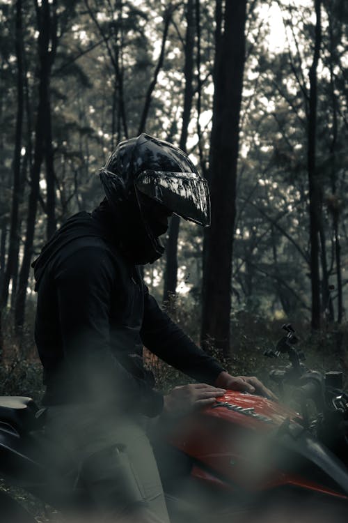 Free Man in Black Jacket Jacket Wearing a Helmet Stock Photo