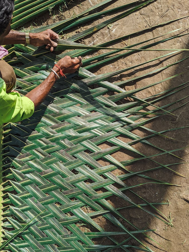 Woman Weaving With Leafs