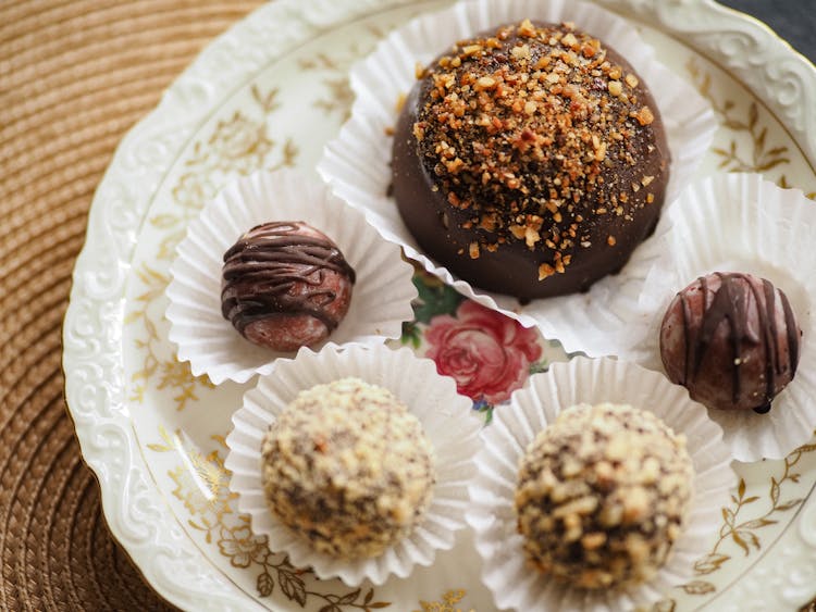 Chocolate Truffles Served On Plate