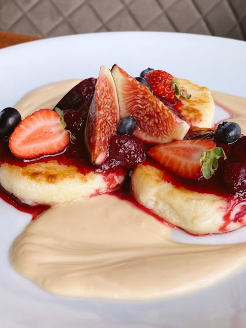 Close-Up Shot of Pancake with Strawberries on Top