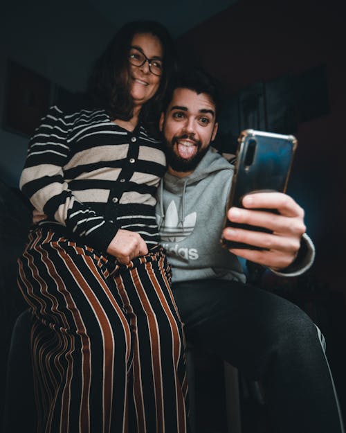 Mother and His Son Taking Selfie