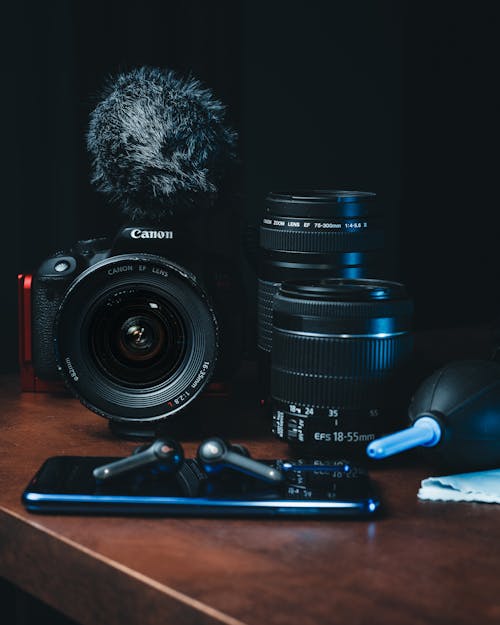 Close-Up Shot of Camera and Camera Equipment