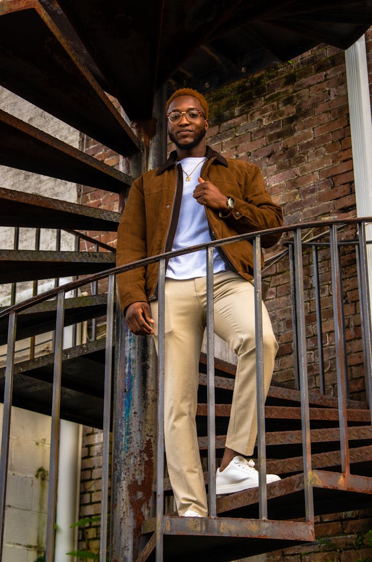 Stylish Man Wearing Brown Suede Jacket 