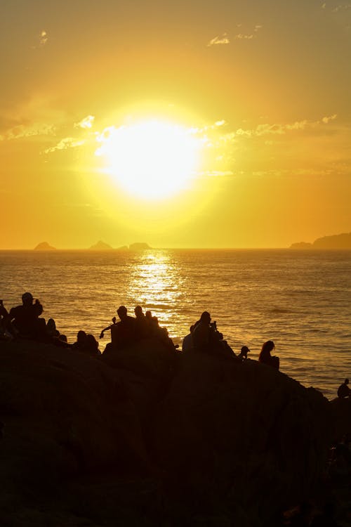 Silhouette of People on Beach during Sunset