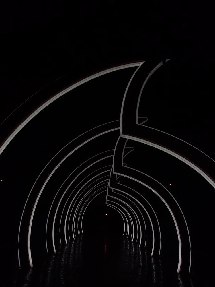 White Neon Lights On A Dark Hallway 