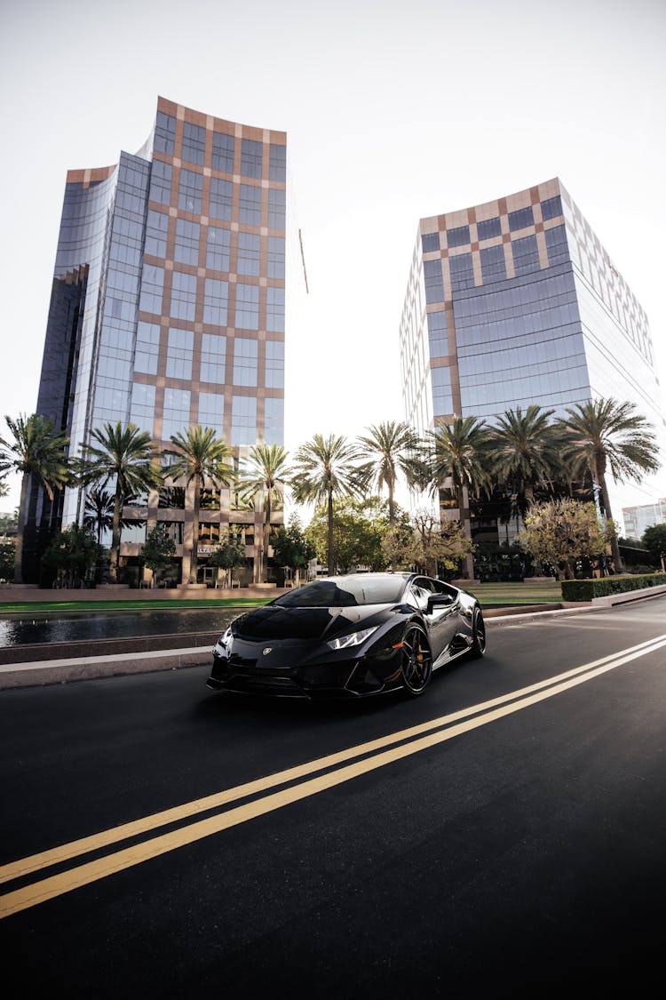 A Black Sports Car On The Street