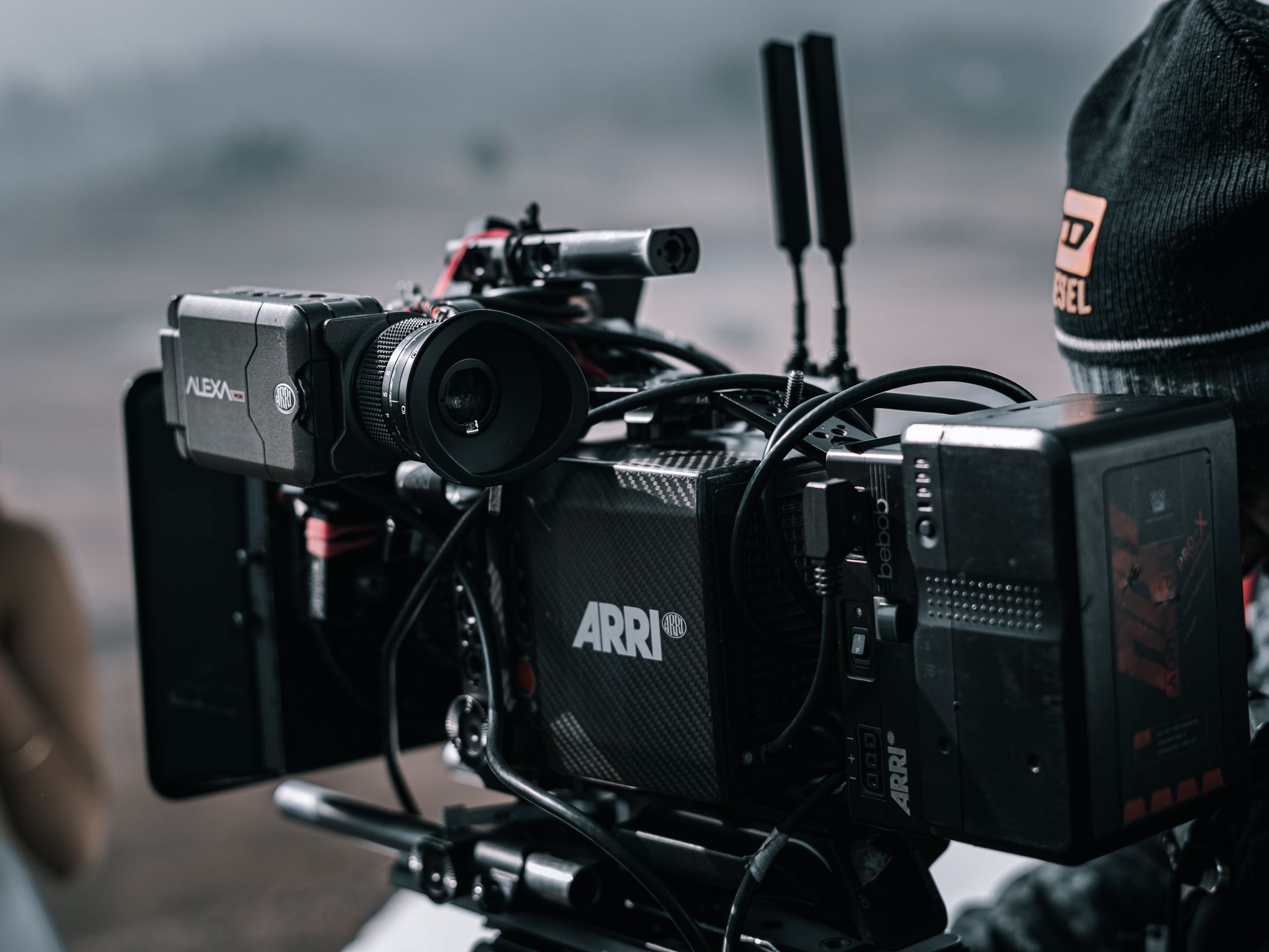 Film crew on set with a camera