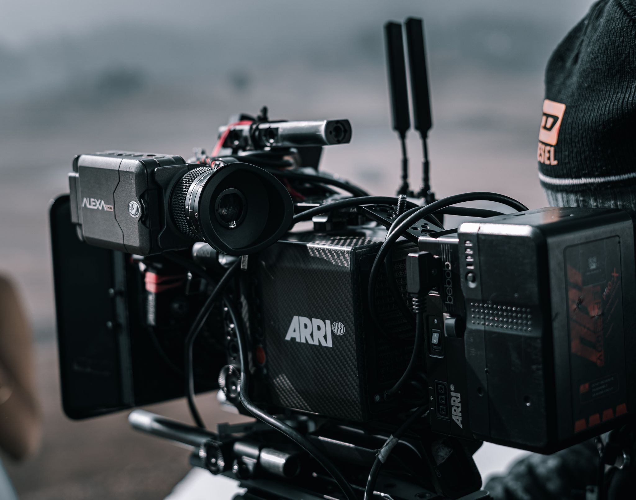 Film crew on set with a camera