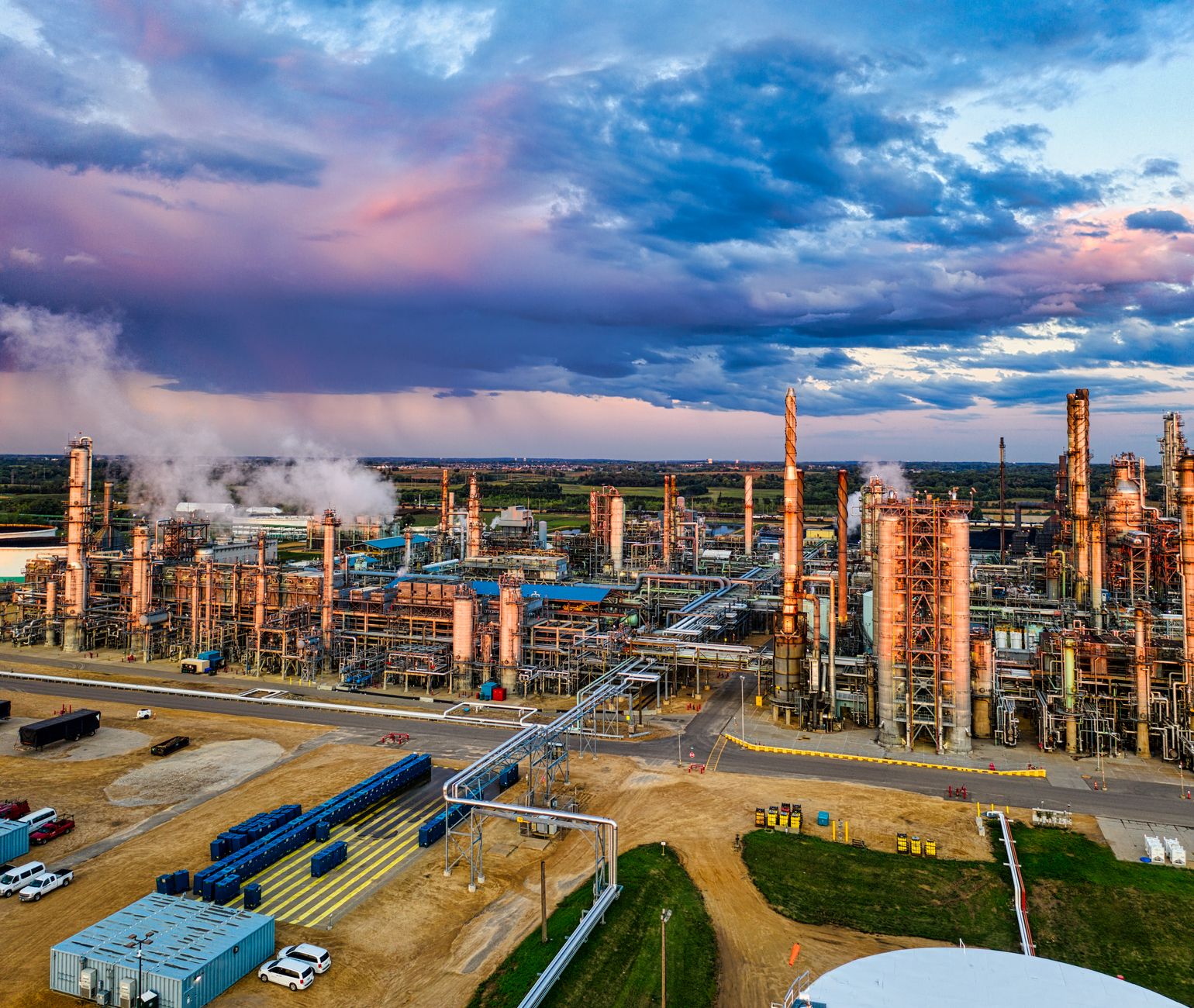 Aerial shot of a sprawling industrial plant in Rosemount, Minnesota, USA.