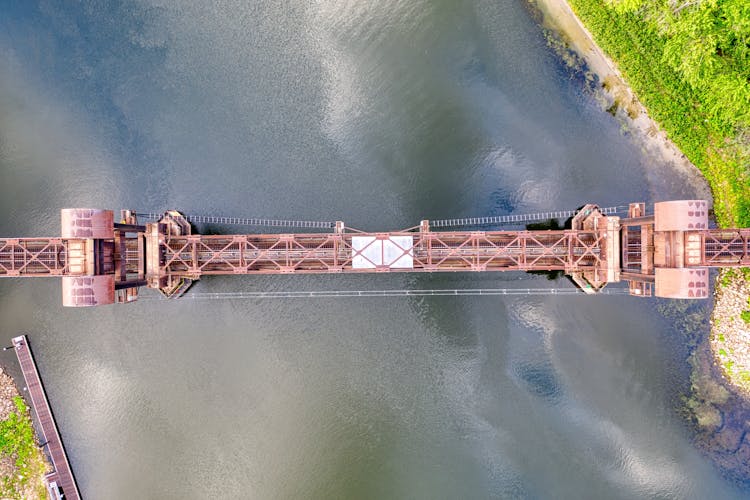 Aerial View Of The BNSF Railroad Lift Bridge In Prescott, Wisconsin, United States 