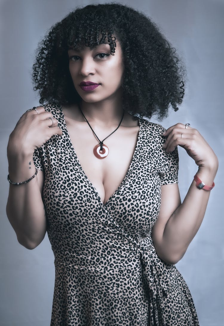 A Woman In An Animal Print Dress