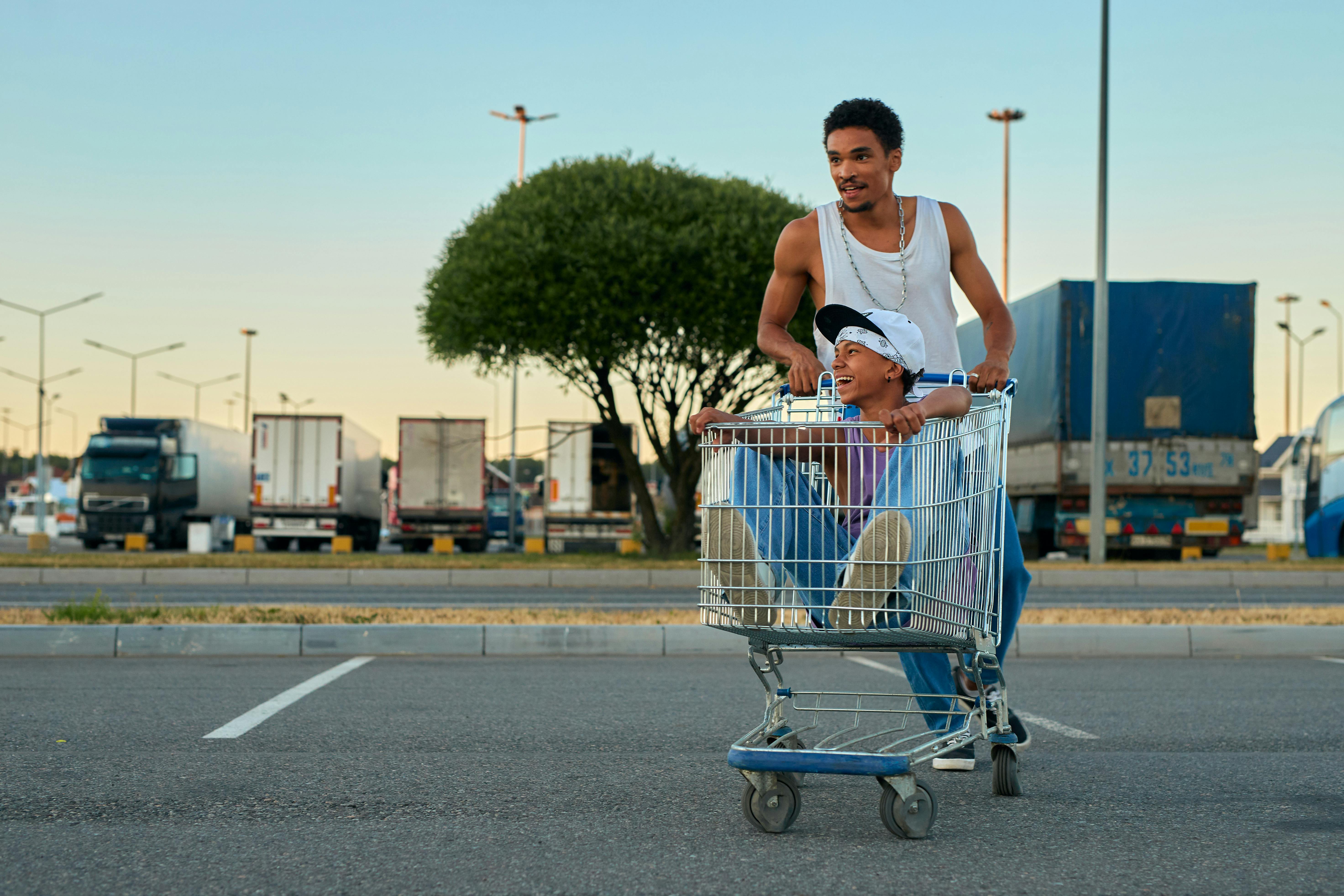 pushing a shopping cart