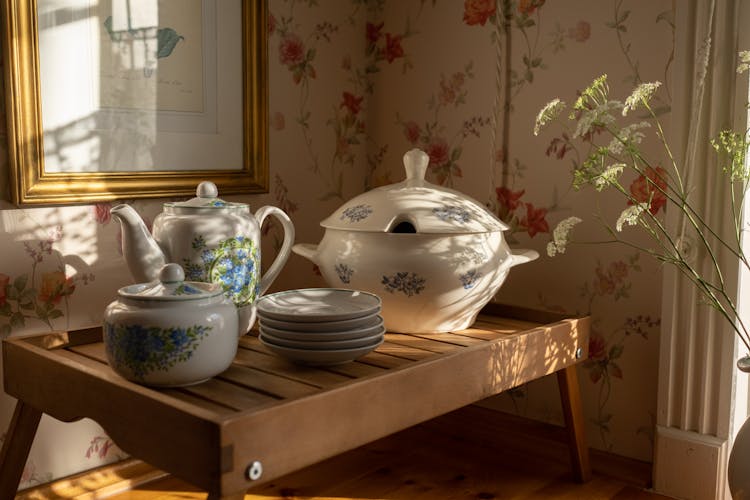 Close-up of Vintage Ceramics In Kitchen