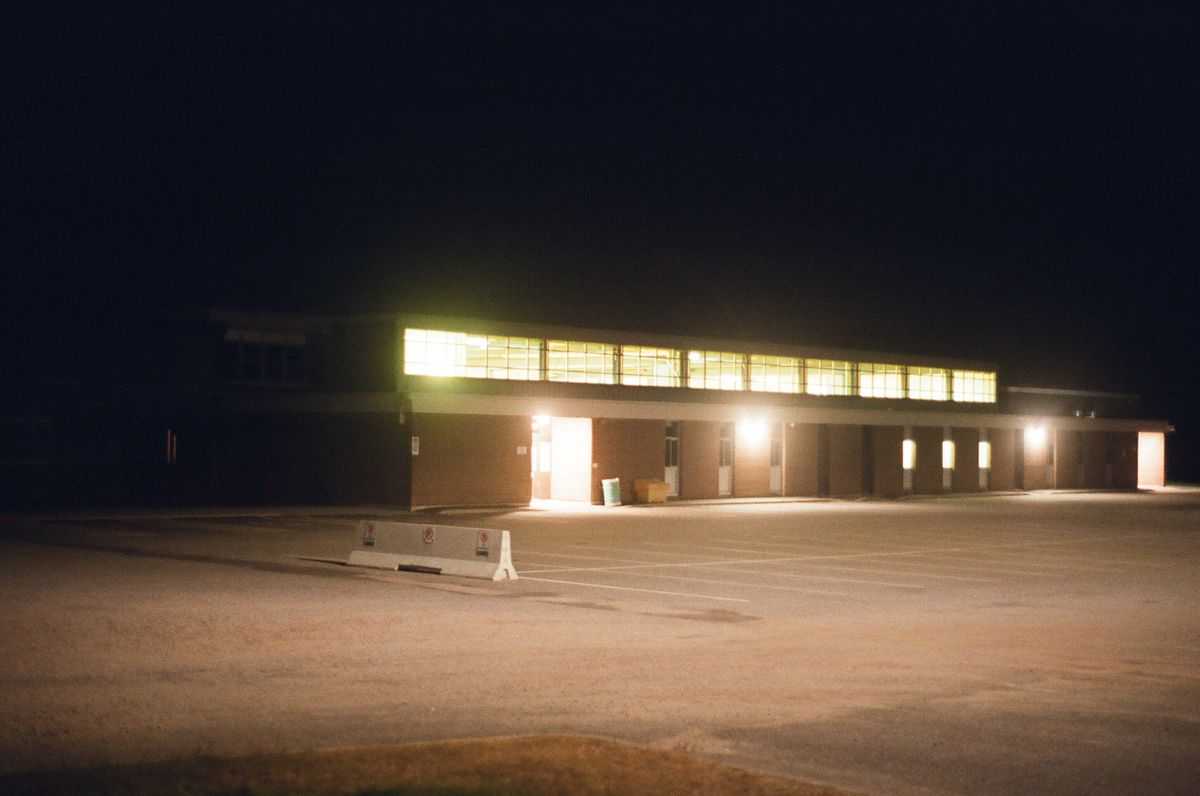 Commercial property parking lot at night