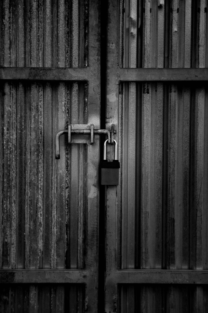 Padlock on a steel door