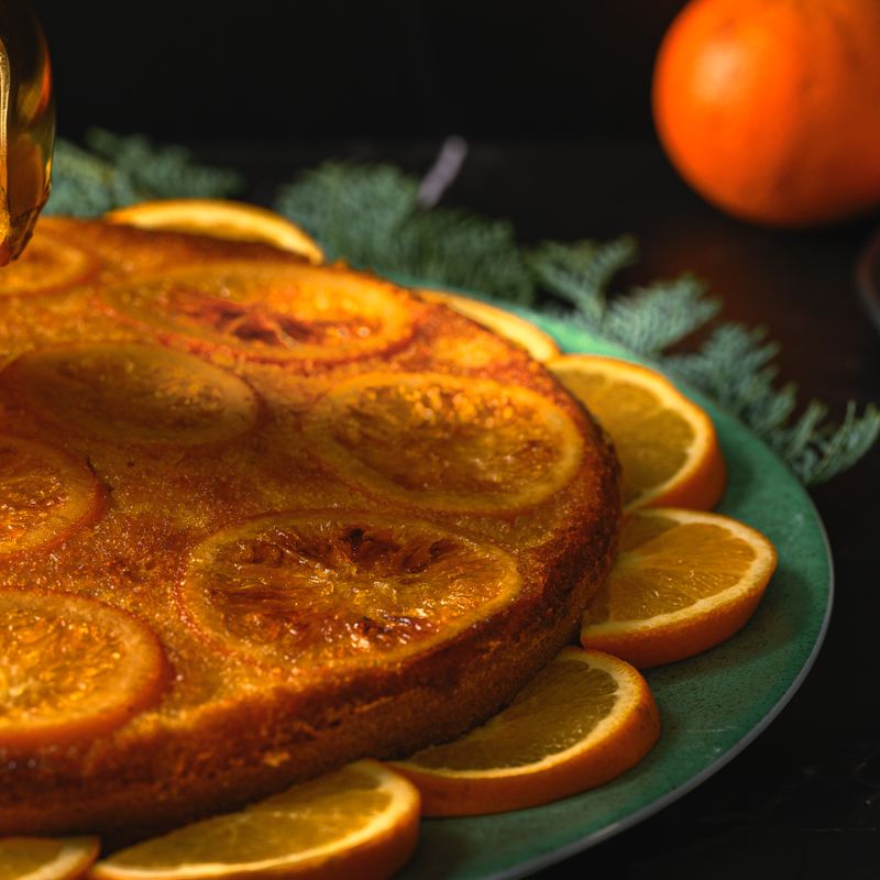 Tequila Sunrise Orange Breakfast Cake with Pomegranate Glaze