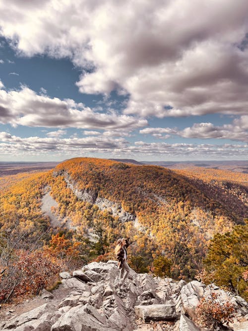 A Woman Standing on Rocky Mountain Top