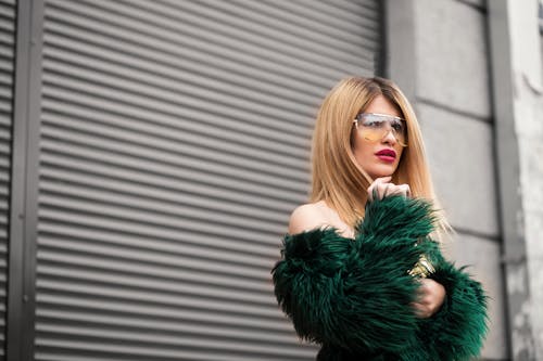 Woman in Green Off-shoulder Top