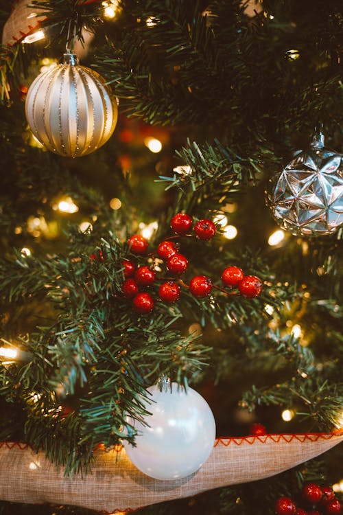 Christmas Decorations Hanging on Christmas Tree