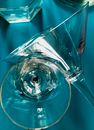 Empty Glasses on Blue Background