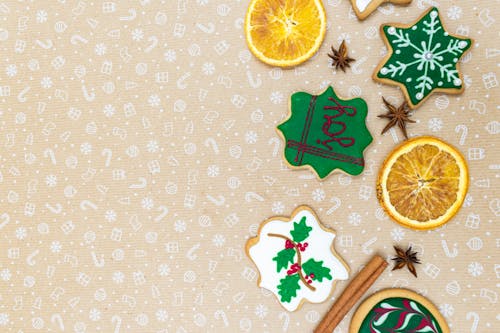 Christmas Cookies with Orange Slices on Brown Paper