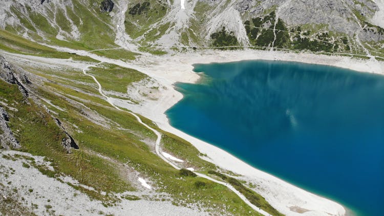 Aerial View Of Lake In Mountains