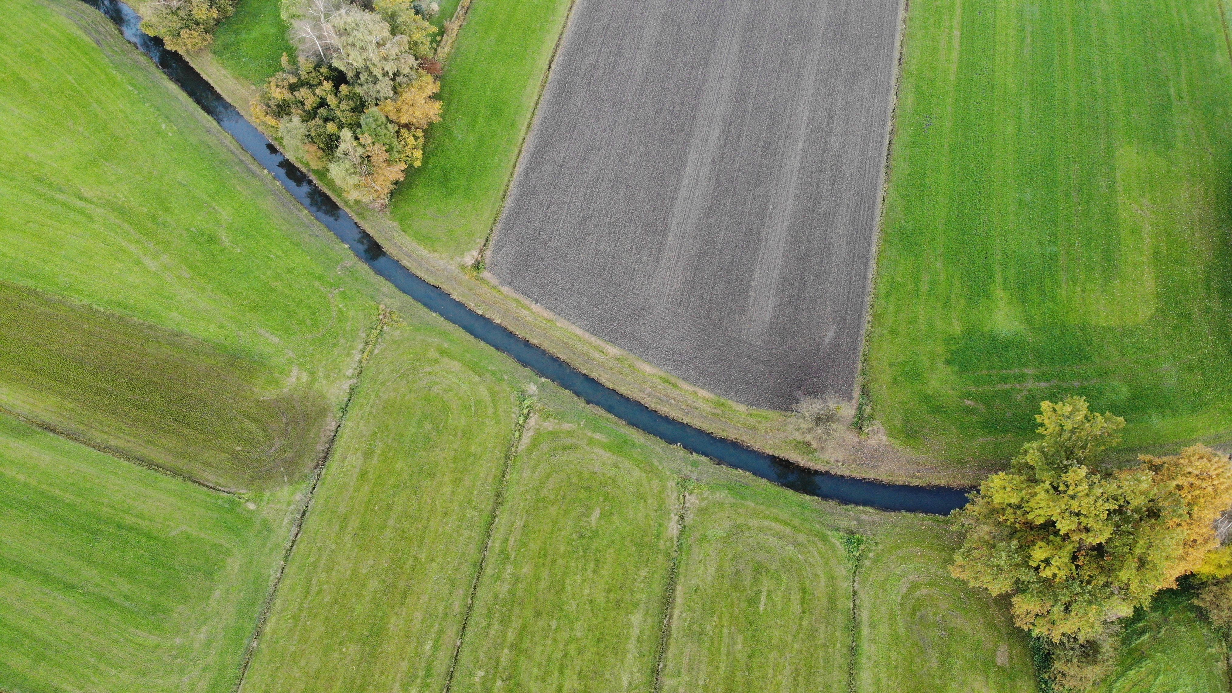 Aerial View of Croplands and a River · Free Stock Photo