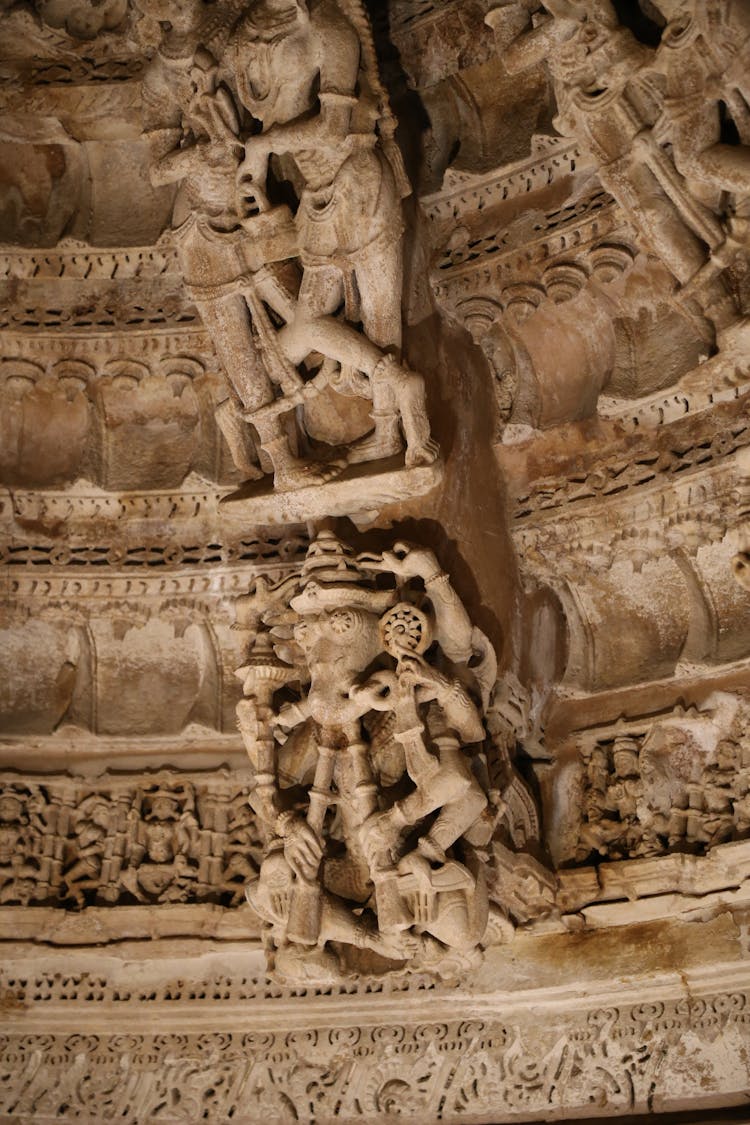 Wood Carved Ceiling Dome In Jain Temple, India